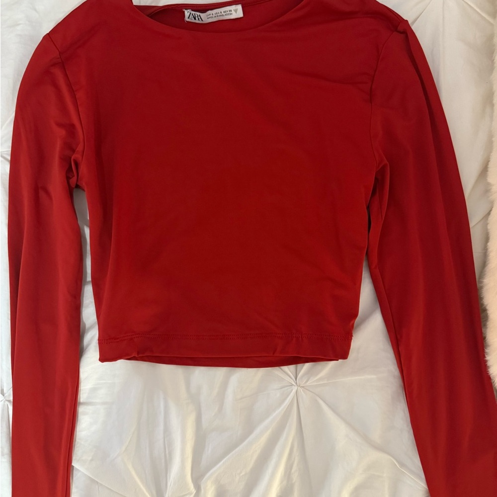Zara Bold Red Long Sleeve Top